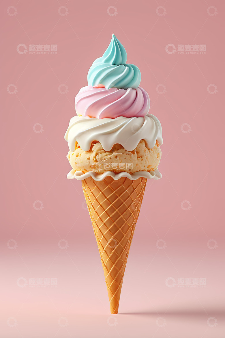 多色冰淇淋甜筒特写