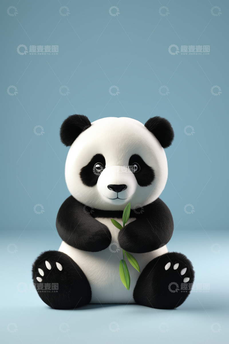 高清大图下载【趣麦麦图】坐着吃竹叶的卡通熊猫