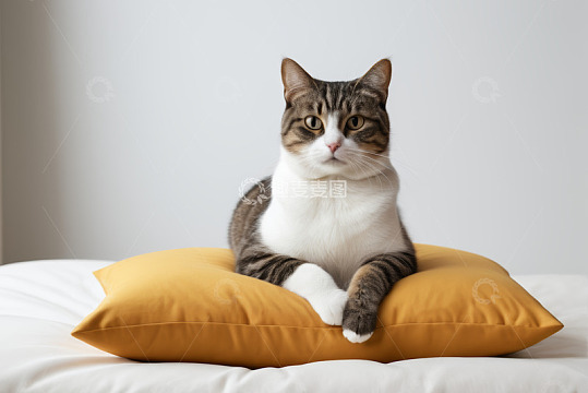 猫咪趴在黄色抱枕上