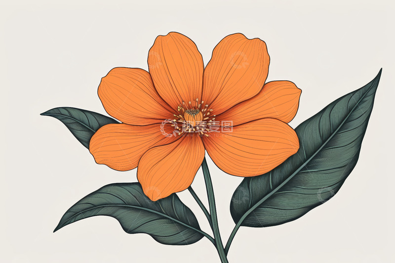 高清大图下载【趣麦麦图】-橙色花朵插画素材