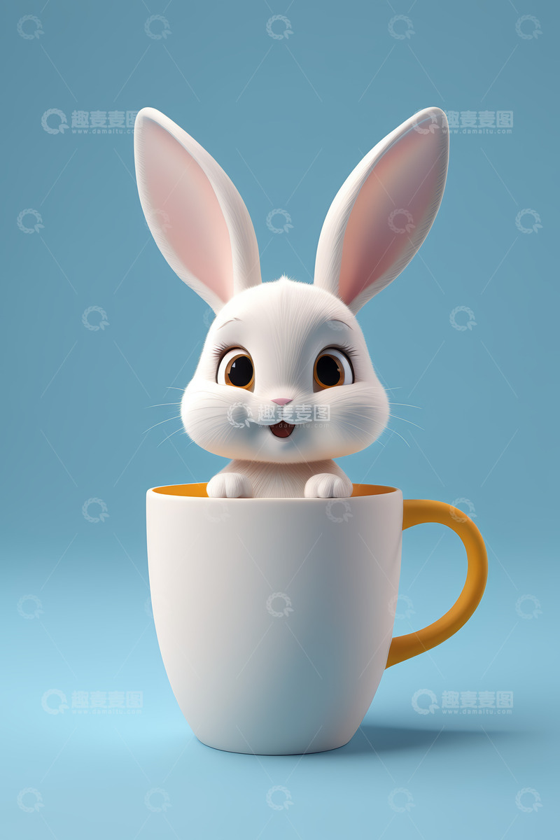 高清大图下载【趣麦麦图】可爱白兔在马克杯中探头