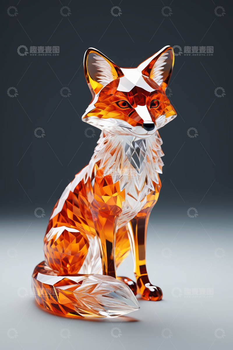 高清大图下载【趣麦麦图】水晶狐狸工艺品摆件