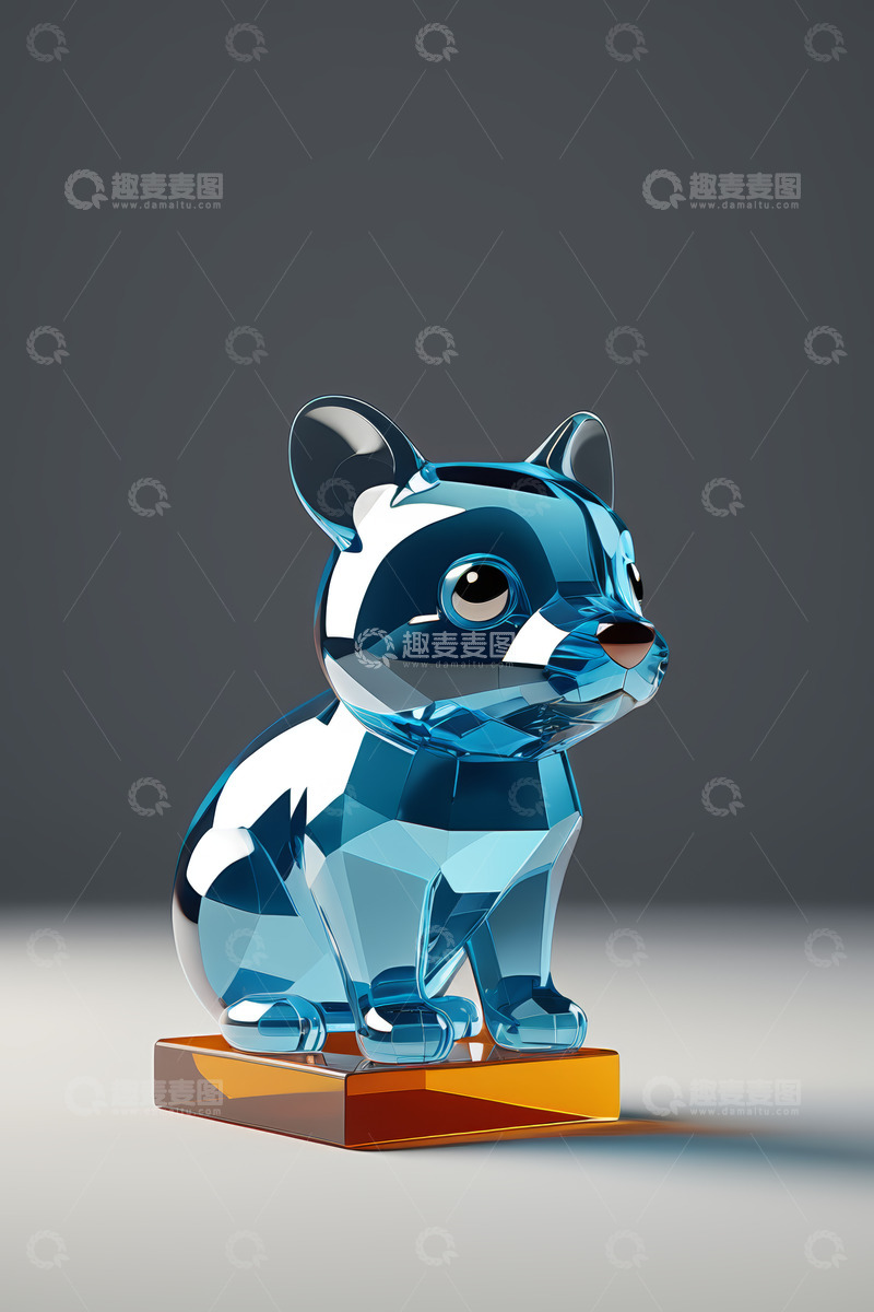 高清大图下载【趣麦麦图】蓝色水晶质感小狗摆件