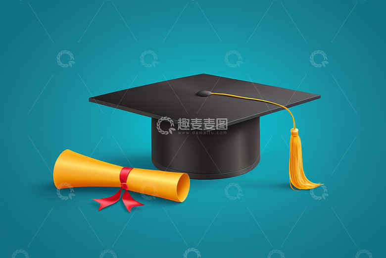 毕业学士帽与学位证书