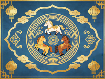 传统中国风马图案装饰设计