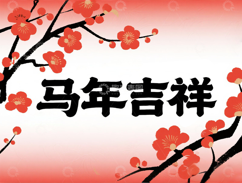 高清大图下载【趣麦麦图】马年喜庆梅花图案