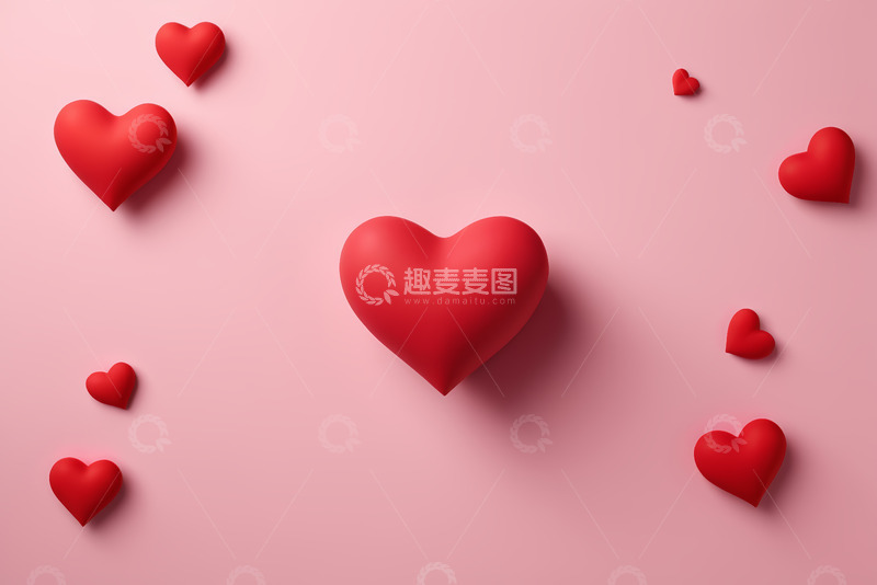 高清大图下载【趣麦麦图】粉色背景上的红色爱心