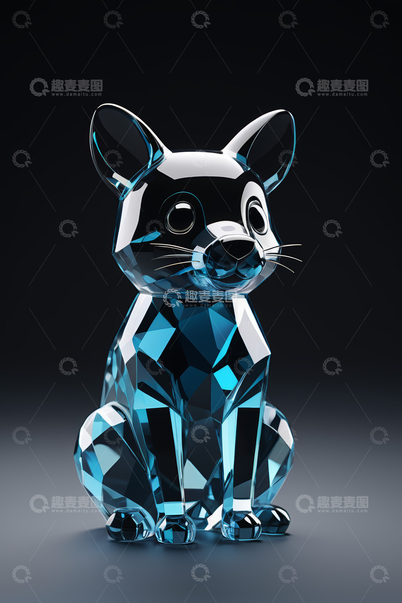 高清大图下载【趣麦麦图】蓝色钻石质感猫咪摆件