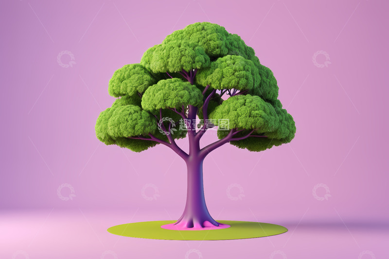 高清大图下载【趣麦麦图】紫色背景上的绿色卡通树
