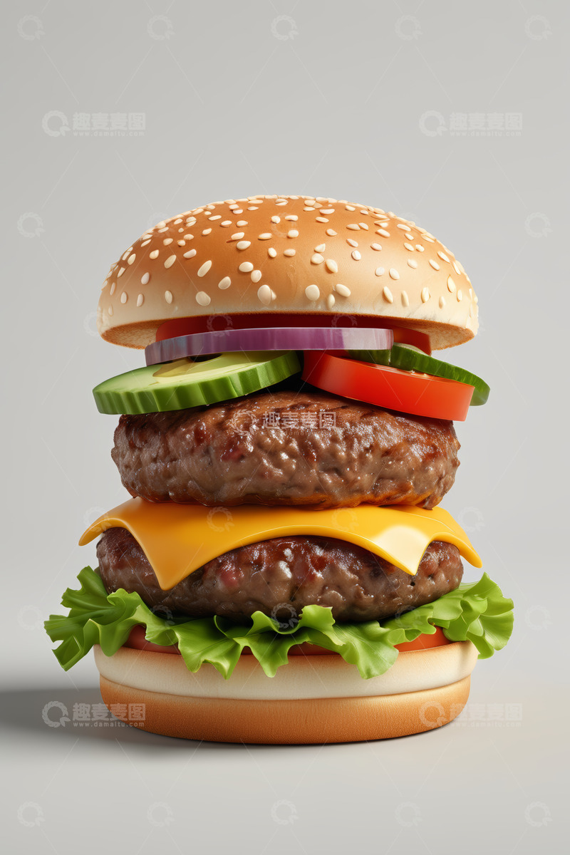 高清大图下载【趣麦麦图】双层牛肉芝士汉堡特写