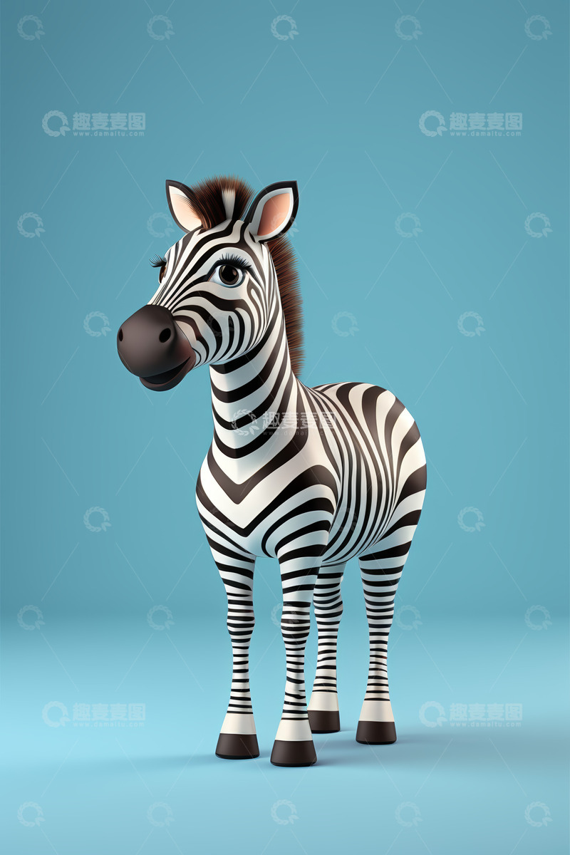 高清大图下载【趣麦麦图】卡通斑马蓝色背景形象