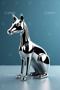 金属质感坐姿狗雕塑