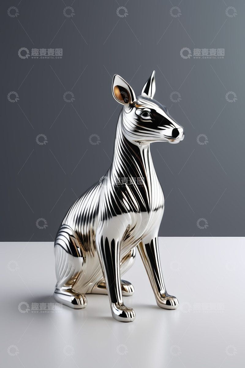 高清大图下载【趣麦麦图】银色金属质感狗形装饰摆件