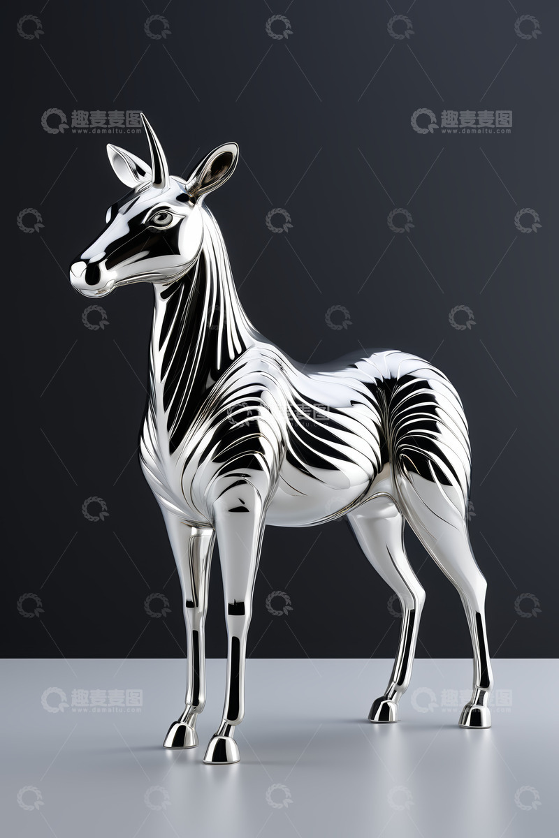 高清大图下载【趣麦麦图】金属质感斑马摆件