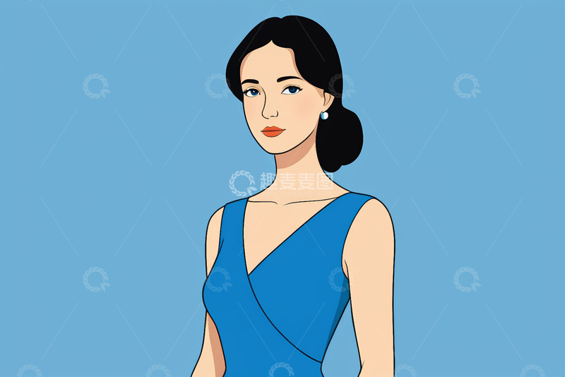 高清大图下载【趣麦麦图】身着蓝色礼服的卡通女性