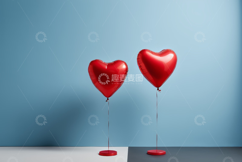 高清大图下载【趣麦麦图】红蓝背景红心气球静物