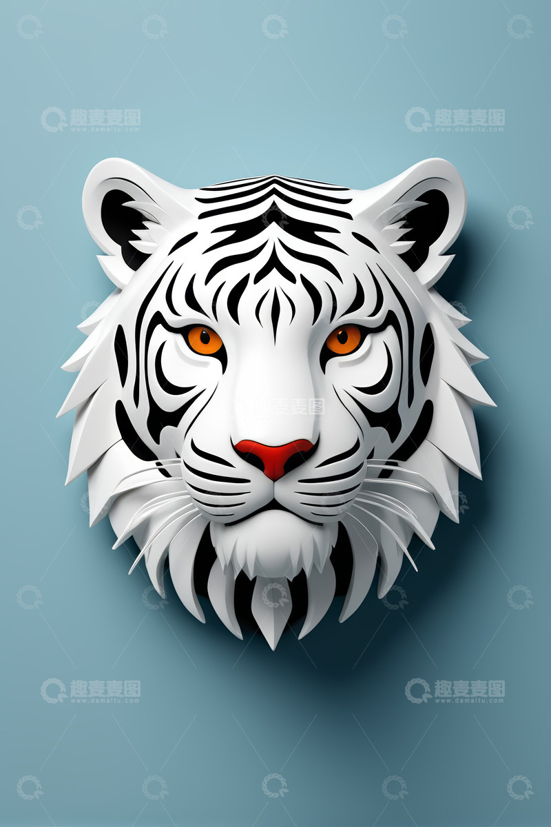 高清大图下载【趣麦麦图】3D立体白虎头部图像