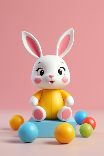 可爱兔子玩偶与彩色球