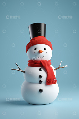 戴着红围巾帽子的雪人