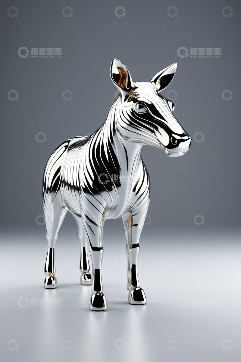 高清大图下载【趣麦麦图】金属质感斑马摆件特写