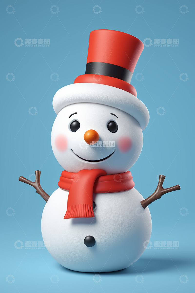 高清大图下载【趣麦麦图】戴红帽围巾的卡通雪人形象