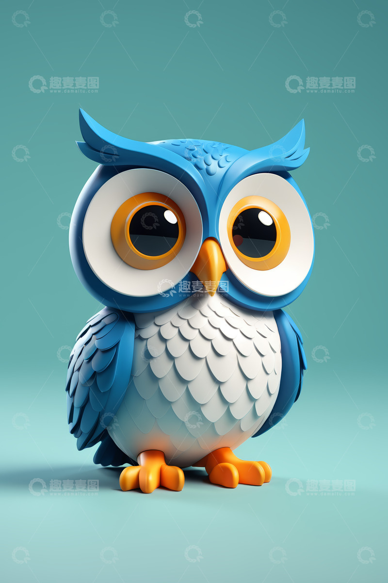 高清大图下载【趣麦麦图】蓝色卡通猫头鹰形象素材