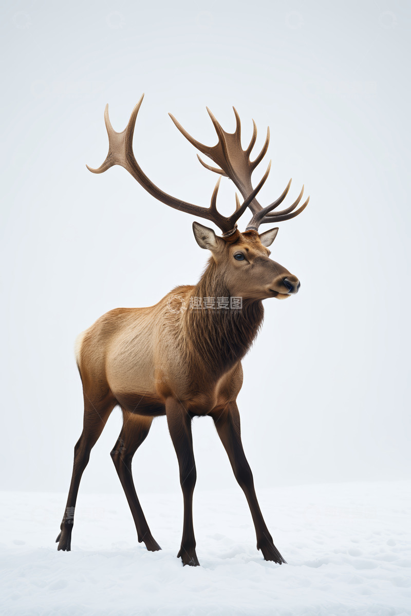 高清大图下载【趣麦麦图】雪地中站立的麋鹿