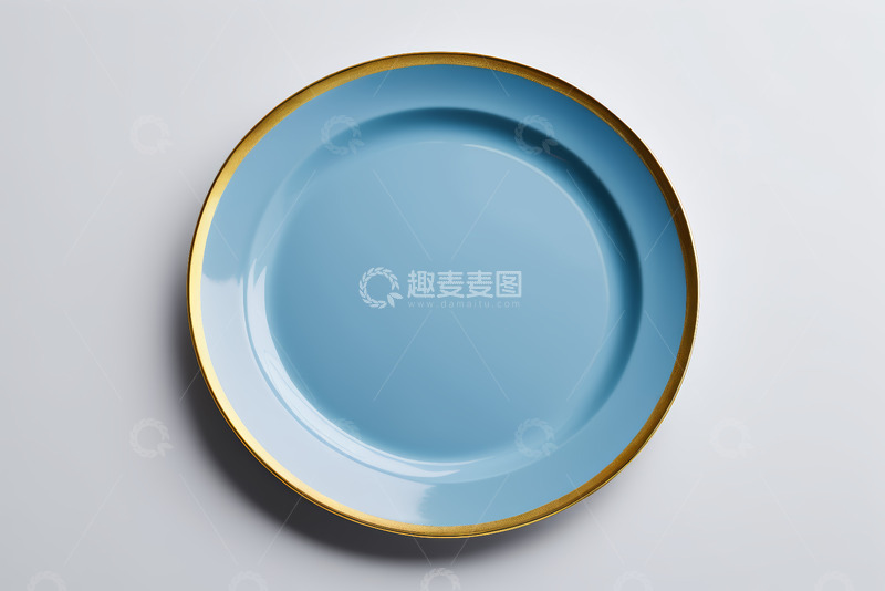 高清大图下载【趣麦麦图】蓝色金边餐盘特写