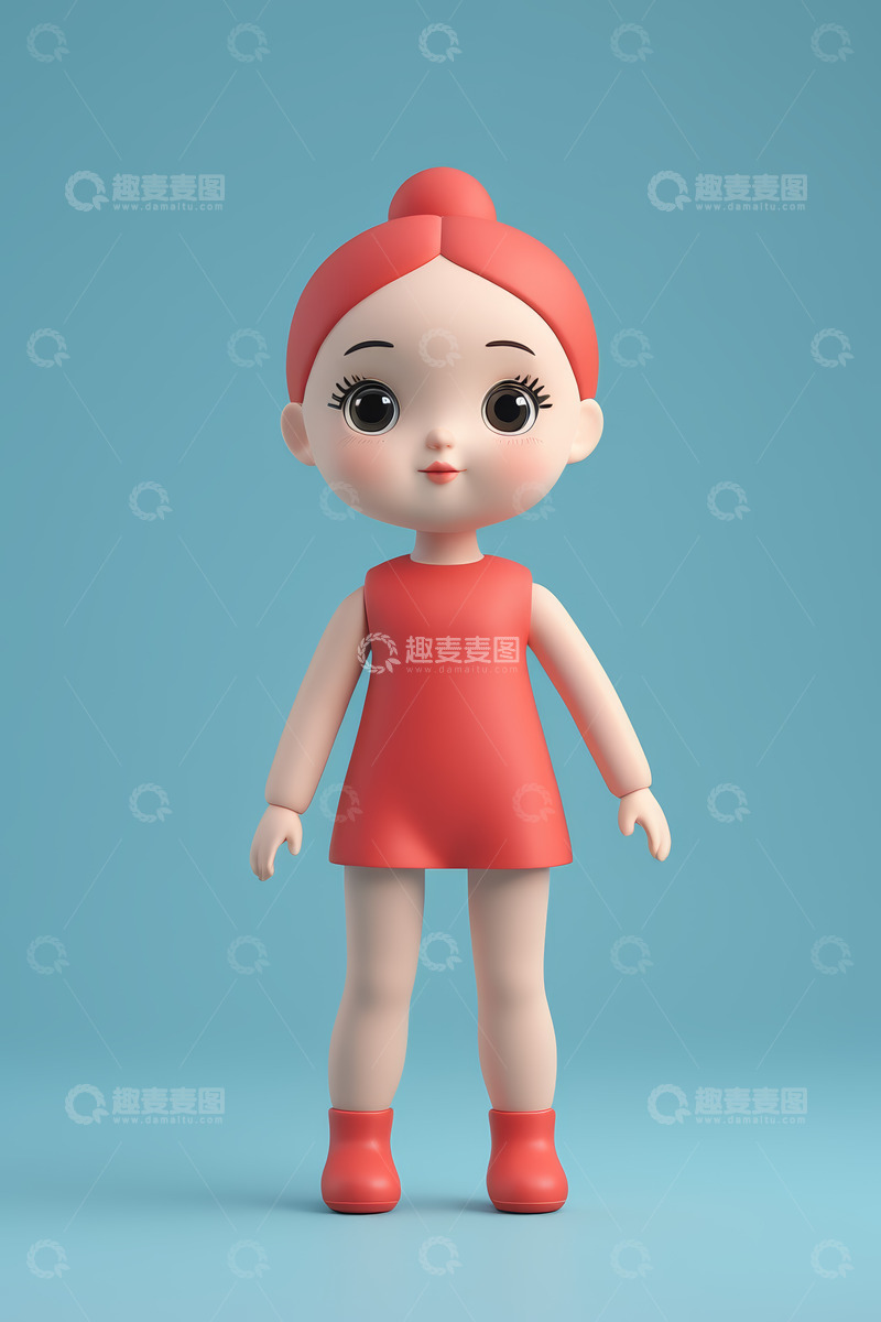 高清大图下载【趣麦麦图】红衣卡通小女孩3D形象