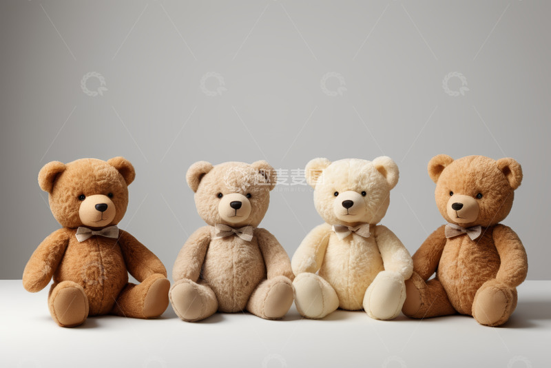 高清大图下载【趣麦麦图】四只泰迪熊玩具并排摆放