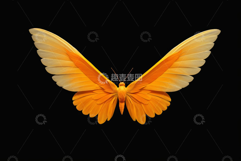 高清大图下载【趣麦麦图】橙黄色蝴蝶展翅特写