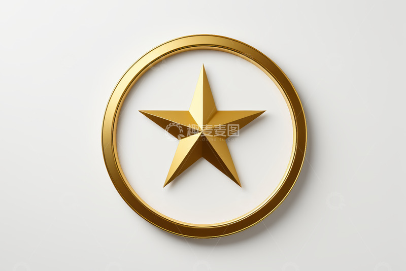 高清大图下载【趣麦麦图】金色圆形边框五角星图标
