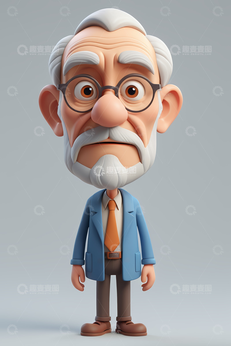 高清大图下载【趣麦麦图】卡通风格老年男性人物形象