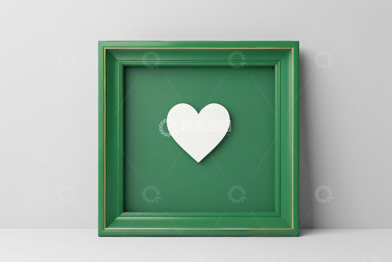 高清大图下载【趣麦麦图】绿色相框内白色爱心装饰