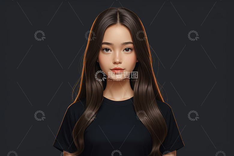 长发女子正面肖像
