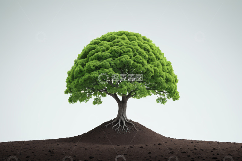高清大图下载【趣麦麦图】独立绿树与裸露根系自然景象