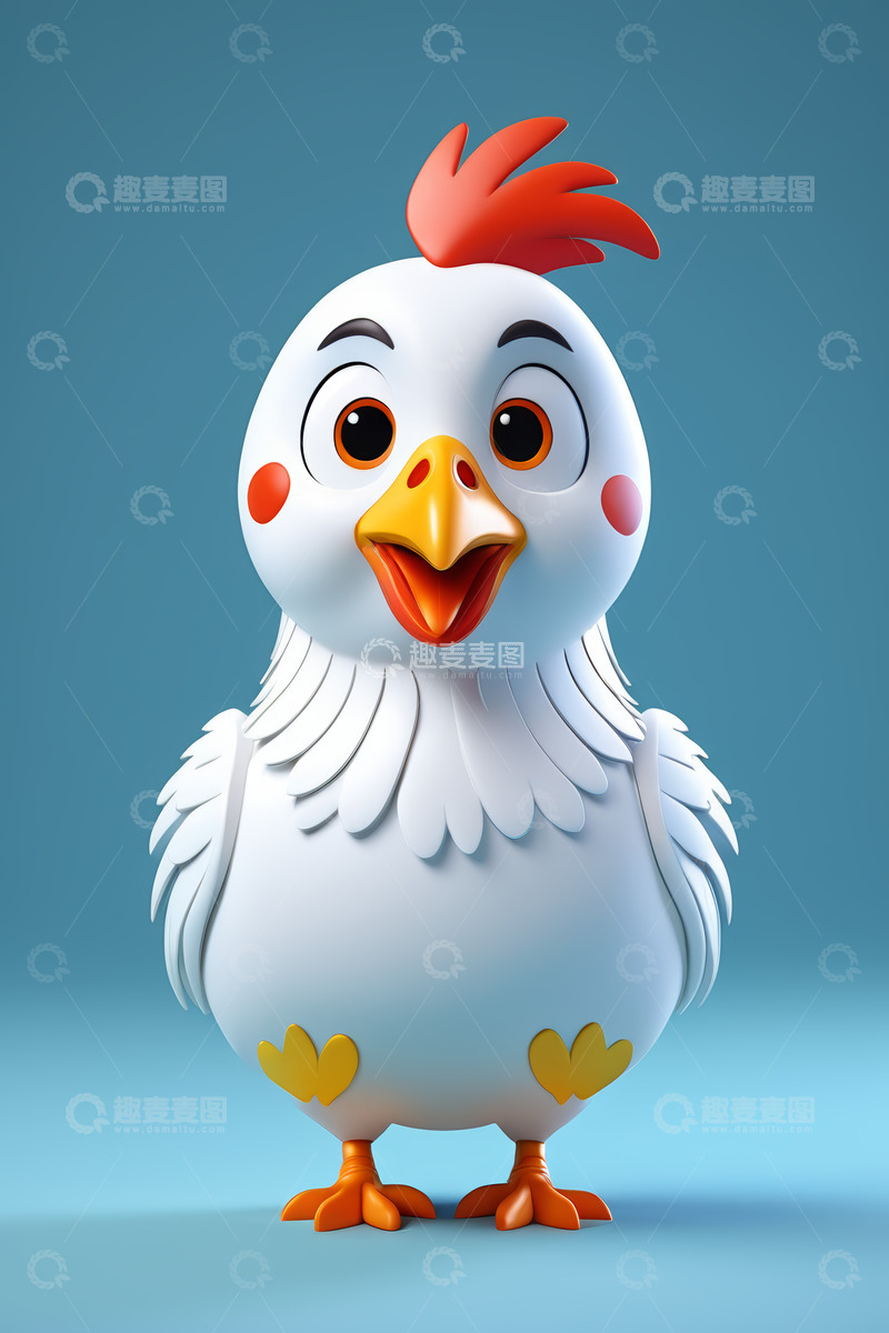 高清大图下载【趣麦麦图】卡通形象白鸡特写