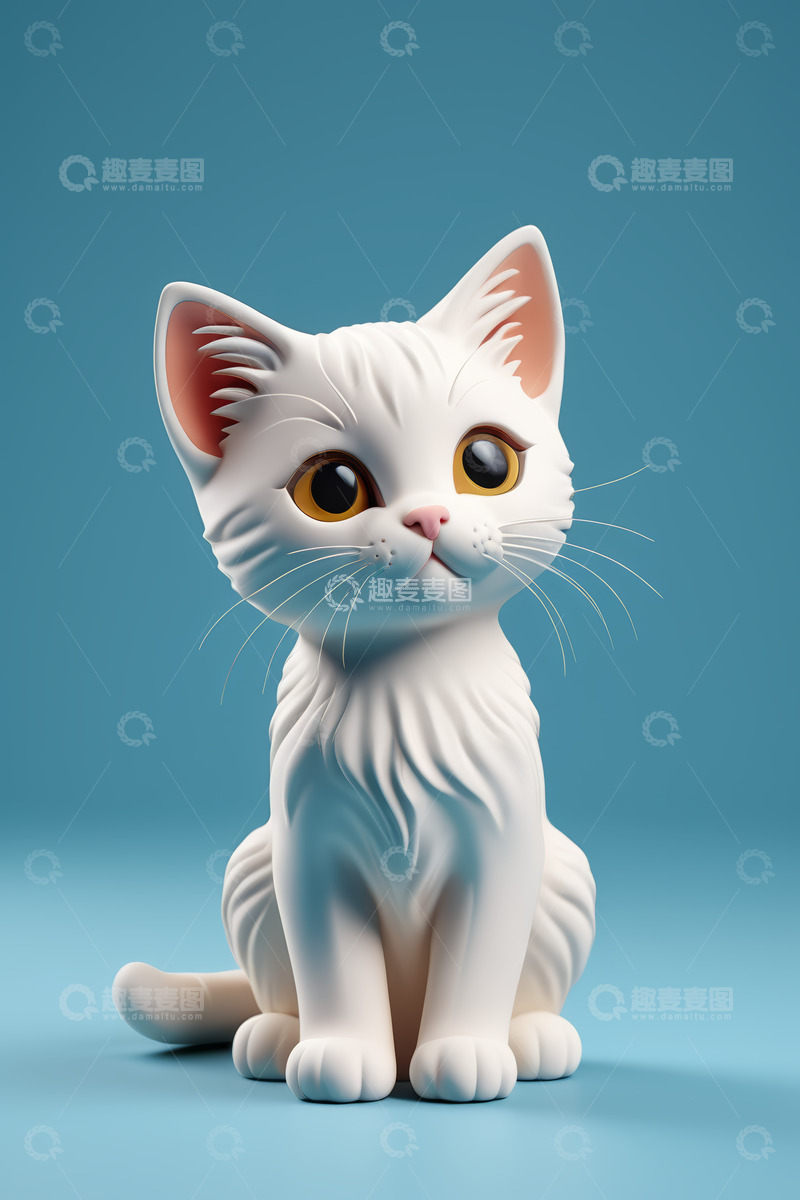 高清大图下载【趣麦麦图】白色卡通小猫形象特写