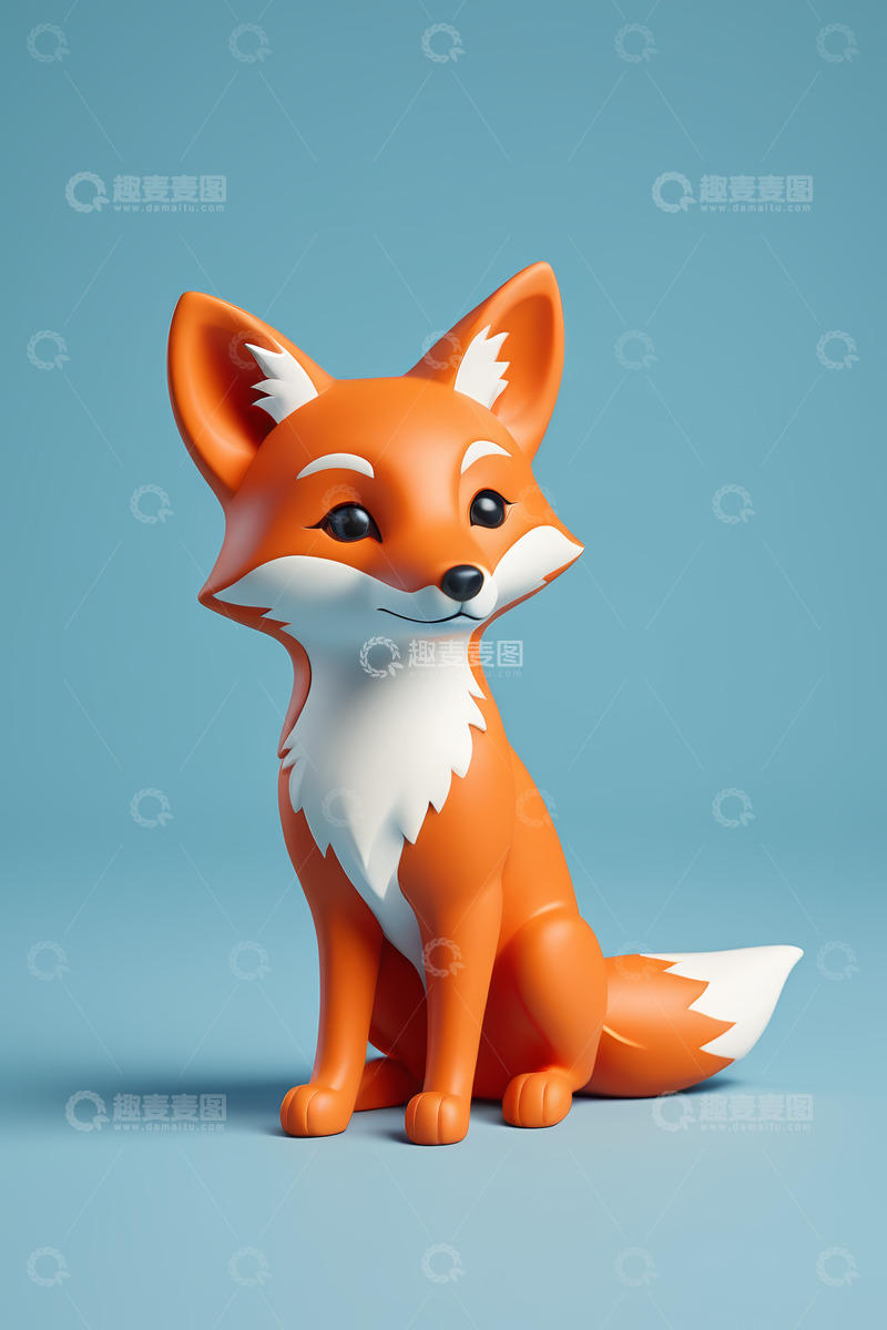 高清大图下载【趣麦麦图】橙色卡通狐狸3D模型
