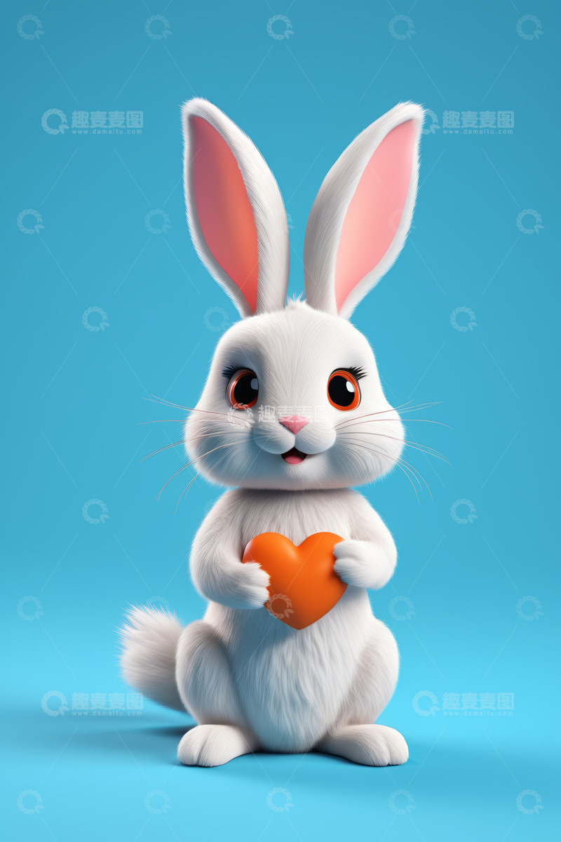 高清大图下载【趣麦麦图】卡通白兔捧爱心