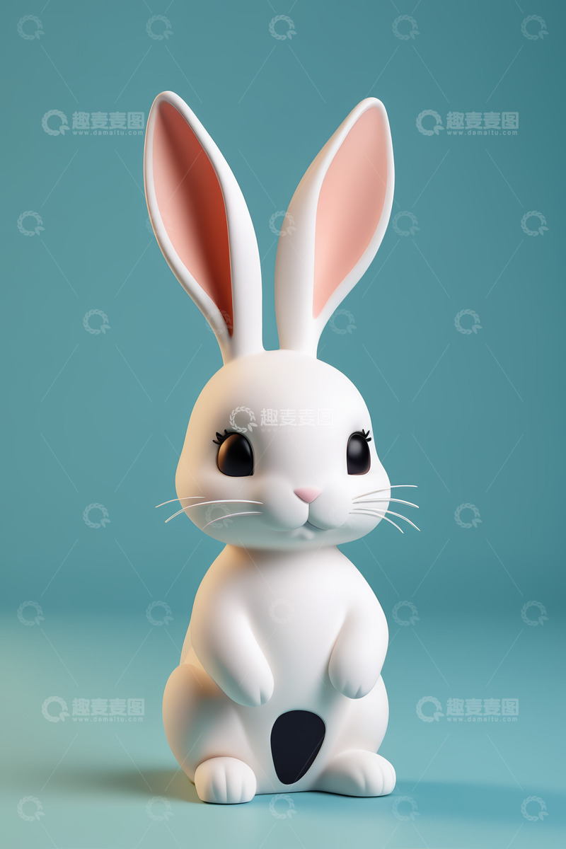 高清大图下载【趣麦麦图】白色可爱兔子摆件特写