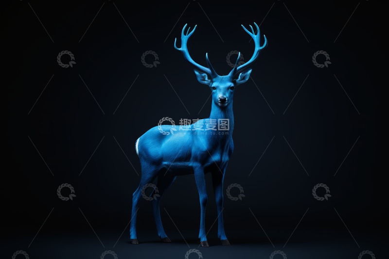 高清大图下载【趣麦麦图】蓝色鹿3D模型展示