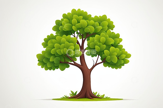绿色动画风格单棵树木素材