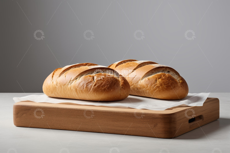 高清大图下载【趣麦麦图】木砧板上的两条新鲜面包