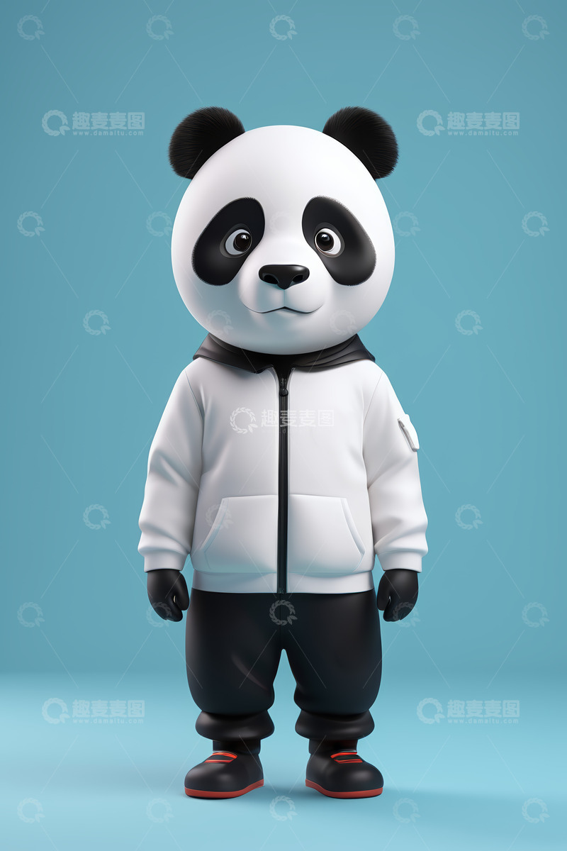 高清大图下载【趣麦麦图】卡通熊猫角色穿休闲装形象