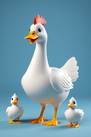 卡通母鸡与小鸡组合形象