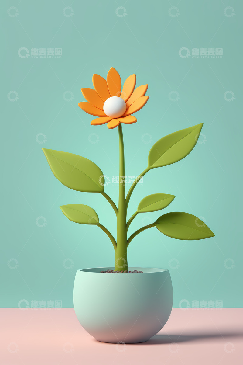 高清大图下载【趣麦麦图】简约风格盆栽花朵3D模型