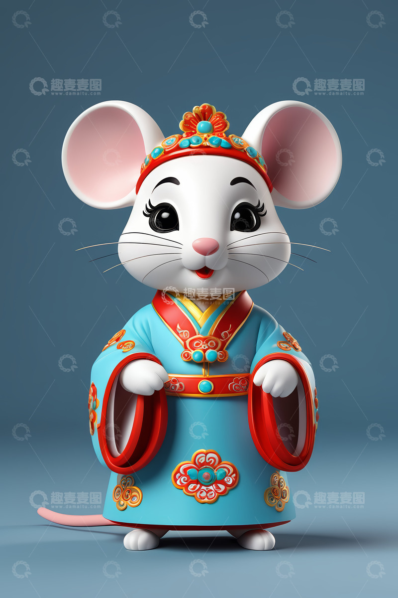高清大图下载【趣麦麦图】卡通老鼠身着传统服饰形象