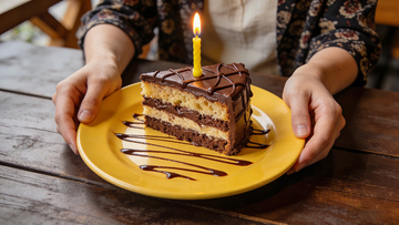 温馨生日巧克力小蛋糕双手捧蛋糕