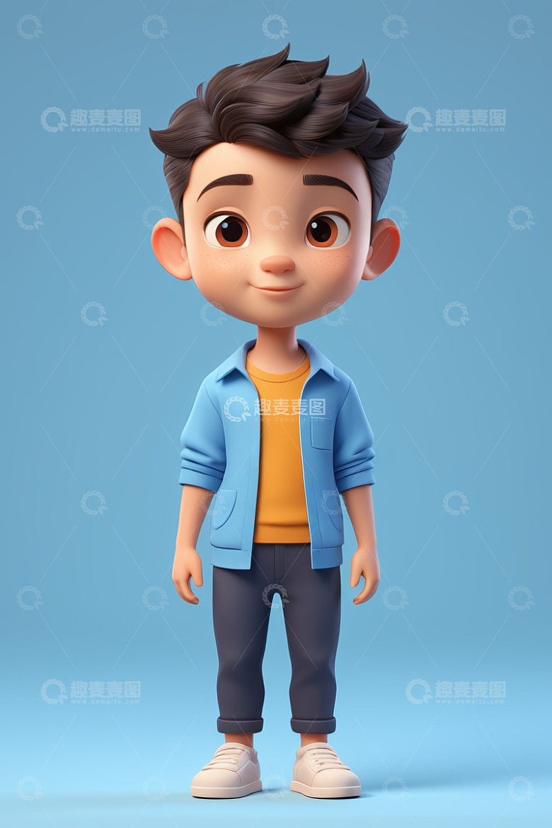 卡通男孩休闲装站立形象